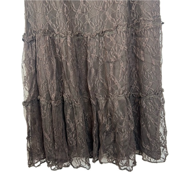 Cache Womens Embellished Gold Sequins Lace Skirt Maxi Sz Large Brown Lined Long - Picture 3 of 5